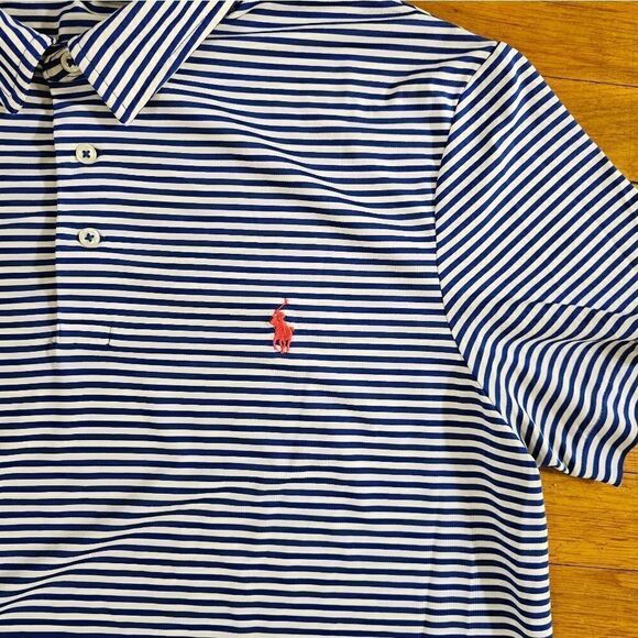 Polo Ralph Lauren Blue Label Mens Large Blue Stripe Logo - Picture 3 of 5
